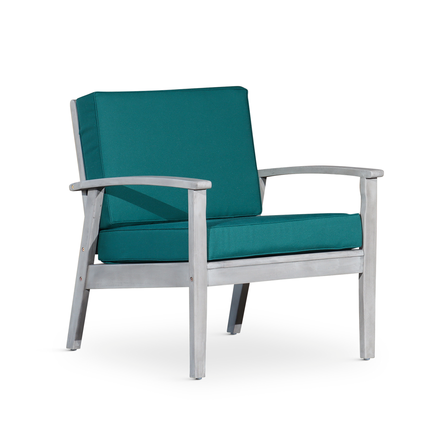 Deep Seat Eucalyptus Chair, Silver Gray Finish, Dark Green Cushions