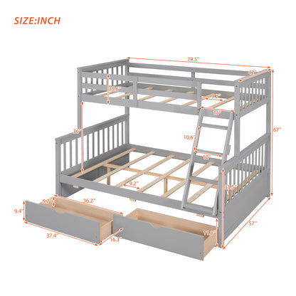 Twin-Over-Full Bunk Bed with Ladders and Two Storage Drawers(Gray)( old sku:LT000165AAE）