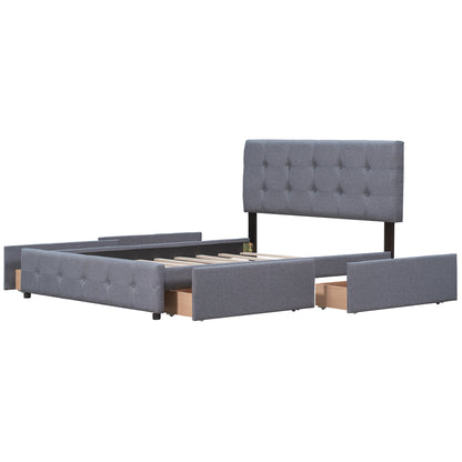 Upholstered Platform Bed with Classic Headboard and 4 Drawers, No Box Spring Needed, Linen Fabric, Queen Size Dark gray(OLD SKU :LP000114AAE)