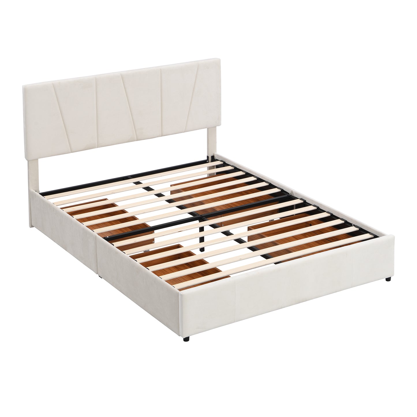 Queen Size Upholstery Platform Bed with Four Drawers on Two Sides,Adjustable Headboard,Beige