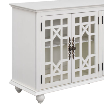 TREXM Sideboard with Adjustable Height Shelves, Metal Handles, and 4 Doors for Living Room, Bedroom, and Hallway (Antique White)