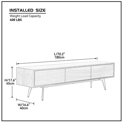 70" Mid-Century Modern Low Profile Media Console TV Stand, 70 Inch, Walnut