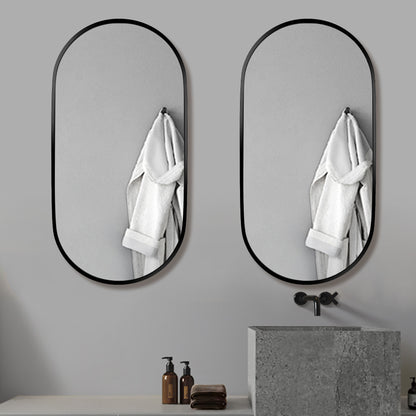 Wall Mounted Mirror, 36’’x18’’ Oval Bathroom Mirror, Black Vanity Wall Mirror w/ Stainless Steel Metal Frame & Pre-Set Hooks for Vertical & Horizontal Hang, Ideal for Bedroom, Bathroom