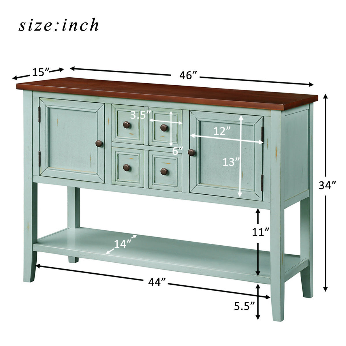 TREXM  Cambridge Series Buffet Sideboard Console Table with Bottom Shelf (Retro Blue)