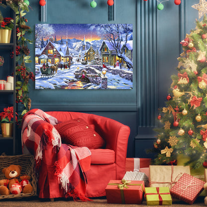 Framed Canvas Wall Art Decor Painting For Chrismas,Cosy Chrismas Village Scene Gift Painting For Chrismas Gift, Decoration For Chrismas Eve Office Living Room, Bedroom Decor-Ready To Hang