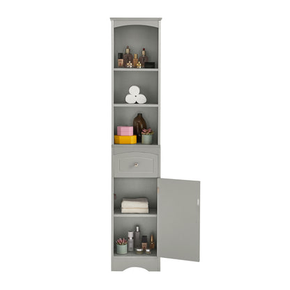 Tall Bathroom Cabinet, Freestanding Storage Cabinet with Drawer, MDF Board, Adjustable Shelf, Grey