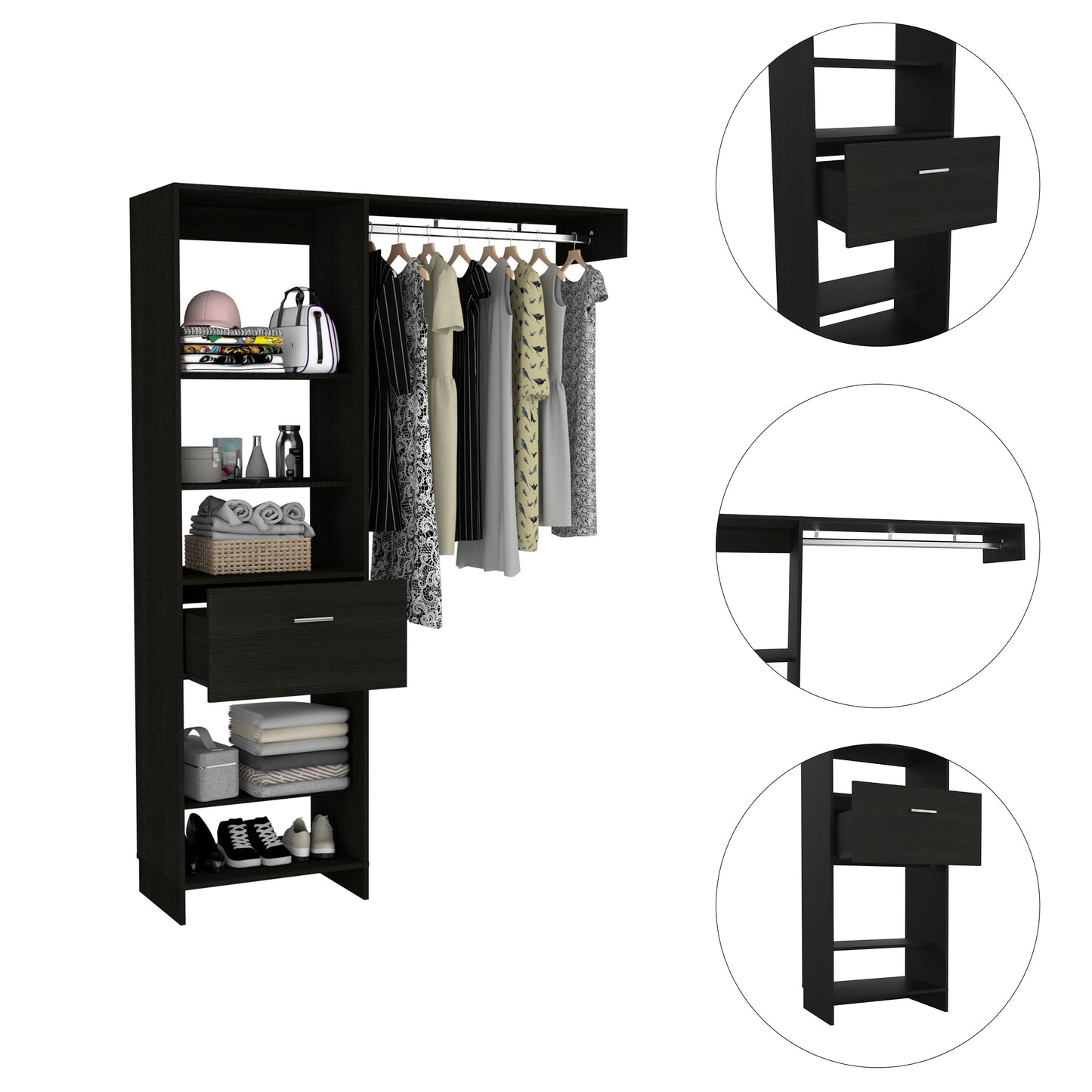 Lenox 1-Drawer 4-Shelf Closet System Black Wengue