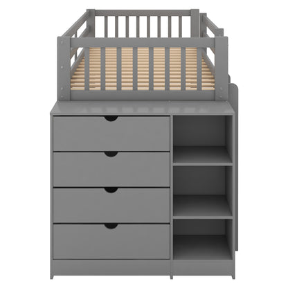 Twin over Twin Bunk Bed with Attached Cabinet and Shelves Storage ,Gray (OLD SKU:GX000513AAE)