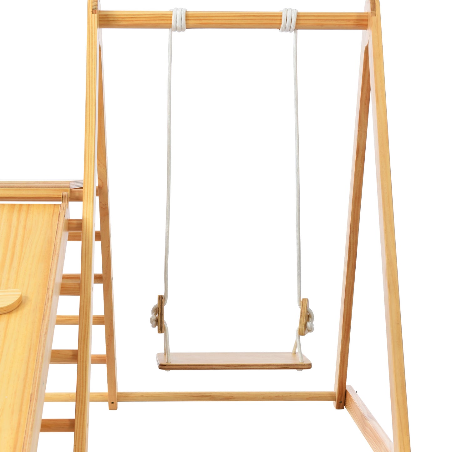 Wooden Swing and Slide Set Indoor Foldable Climbing Playground Playset for Kids, Wooden Climbing Toys with Rock Climb Ramp for Toddlers