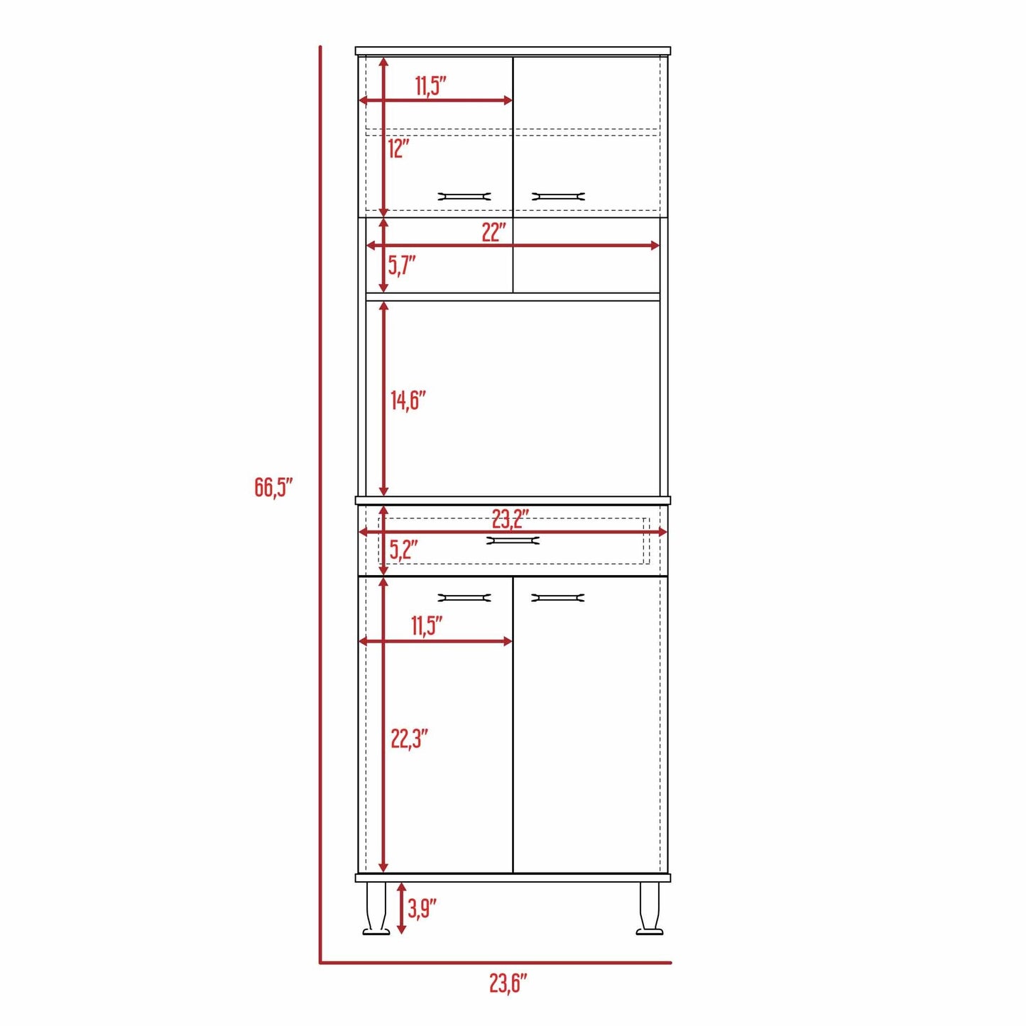 Santa Maria 1-Drawer 1-Shelf Area Pantry with Adjustable Metal Legs White