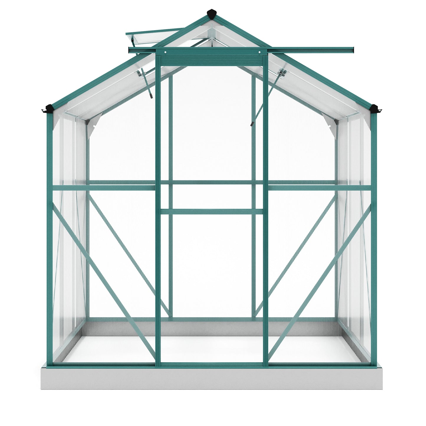 TOPMAX Upgraded Outdoor Patio 6.2ft Wx6.3ft D Greenhouse, Walk-in Polycarbonate Greenhouse with 2 Windows and Base,Aluminum Hobby Greenhouse with Sliding Door for Garden, Backyard, Green