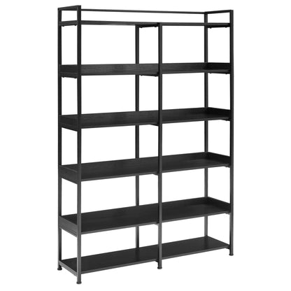 70.8 Inch Tall Bookshelf MDF Boards Stainless Steel Frame, 6-tier Shelves with Back&Side Panel, Adjustable Foot Pads, Black