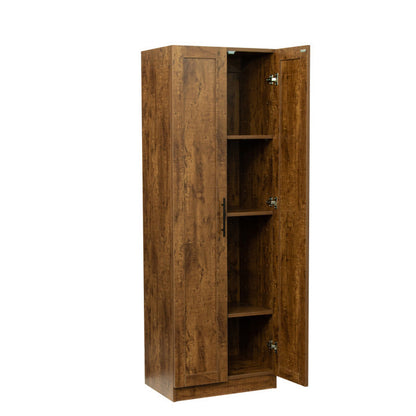 High wardrobe and kitchen cabinet with 2 doors and 3 partitions to separate 4 storage spaces, walnut