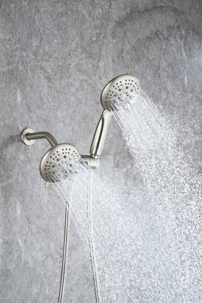 Shower System with Handheld Showerhead & Rain Shower Combo Set. High Pressure 35-Function Dual 2 in 1 Shower Faucet, patented 3-way Water Diverter in All-Brushed Nickel （Valve Include）