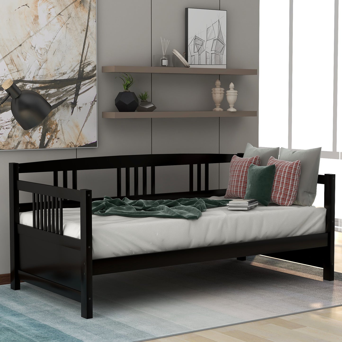 Modern Solid Wood Daybed, Multifunctional, Twin Size, Espresso (Previous SKU: WF191899AAP)