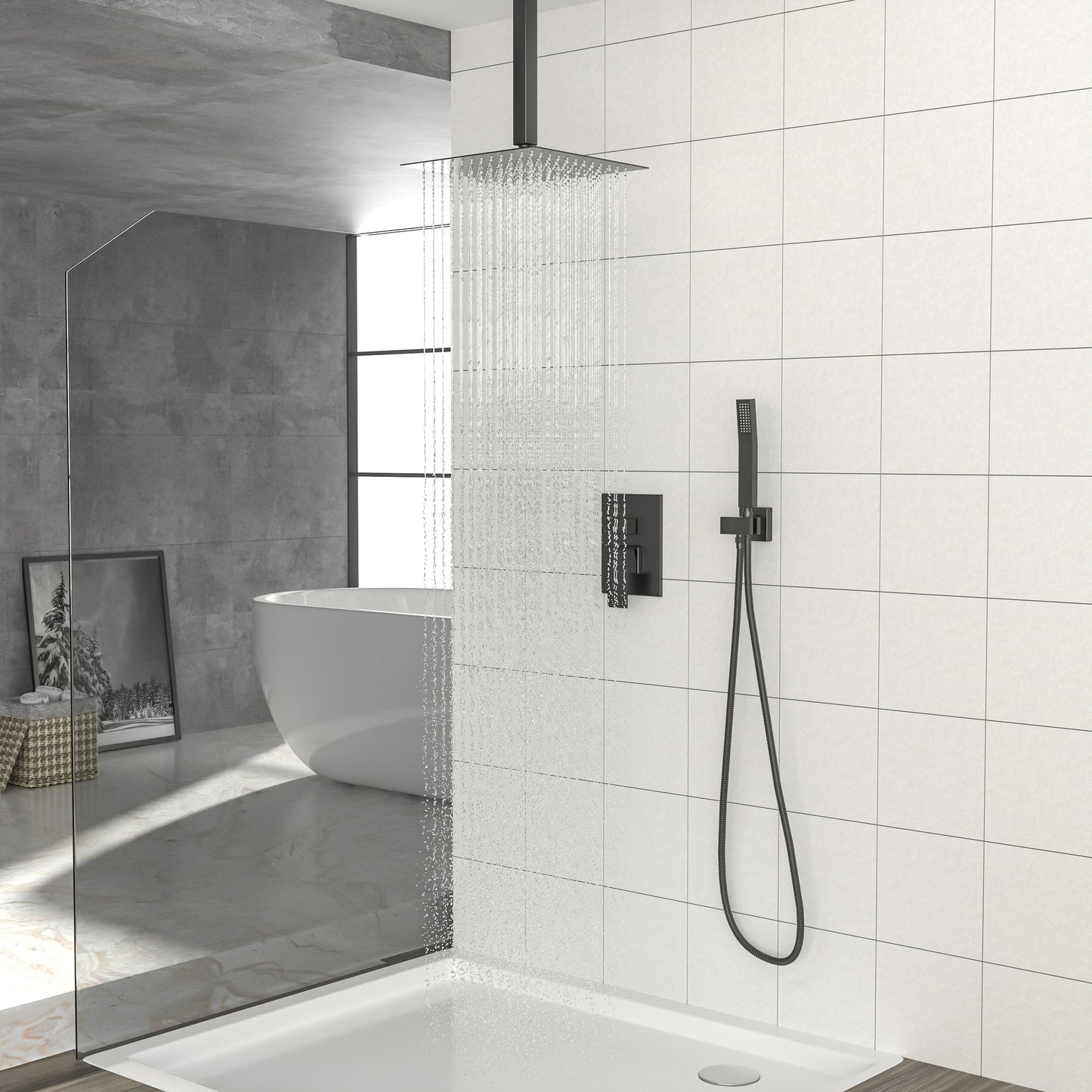 12" Rain Shower Head Systems , Matte Black,Ceiling Mounted shower