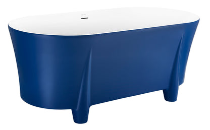 59" 100% Acrylic Freestanding Bathtub，Contemporary Soaking Tub，white inside and blue outside，Four corner bathtub