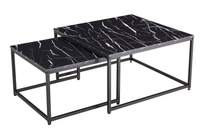 Modern Nesting Coffee  Tables Set, Marble Black, 2pc, 31.5''L 31.5''W 17.72''H