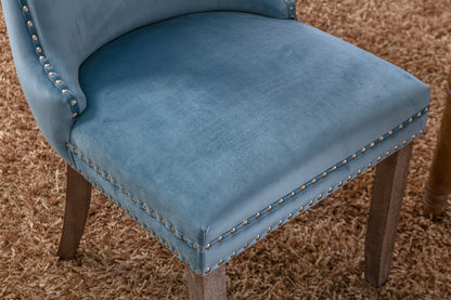 A&A Furniture,Upholstered Wing-Back Dining Chair with Backstitching Nailhead Trim and Solid Wood Legs,Set of 2, Light Blue,8809LB, KD