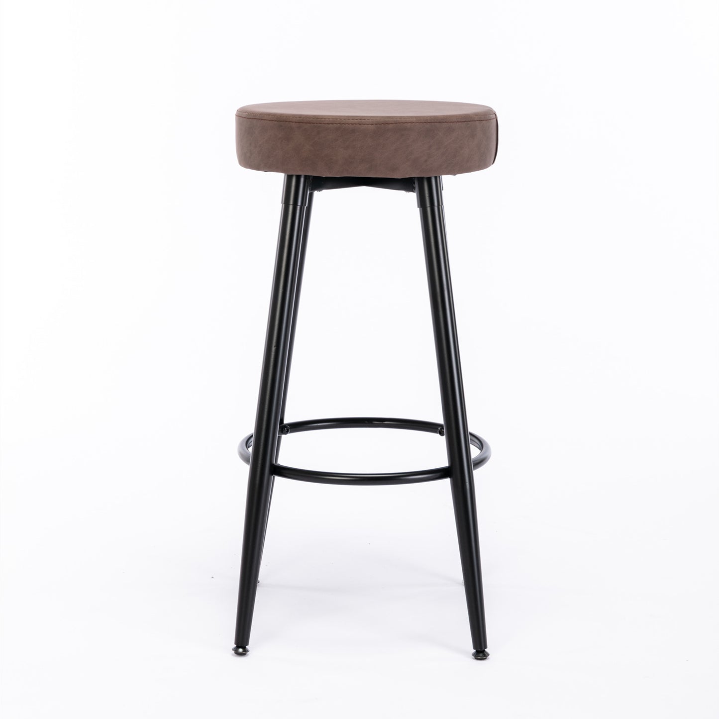 A&A Furniture,Metal Bar Stools,  Round Kitchen Counter Stools, Industrial Round Barstool, Bar Chairs, 28 Inch for Counter Pub Height Set of 2 (Brown)