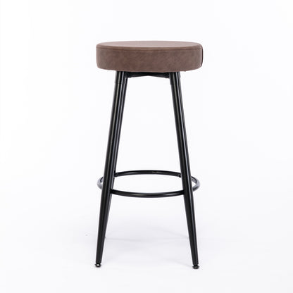 A&A Furniture,Metal Bar Stools,  Round Kitchen Counter Stools, Industrial Round Barstool, Bar Chairs, 28 Inch for Counter Pub Height Set of 2 (Brown)