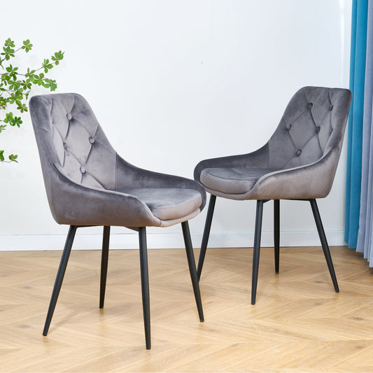 Modern Gray Velvet Dining Chairs , Fabric Accent Upholstered Chairs Side Chair with Black Legs for Home Furniture Living Room Bedroom Kitchen Dinning room(set of 2)