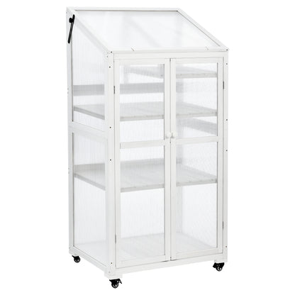 TOPMAX 62inch Height Wood Large Greenhouse Balcony Portable Cold Frame with Wheels and Adjustable Shelves for Outdoor Indoor Use, White