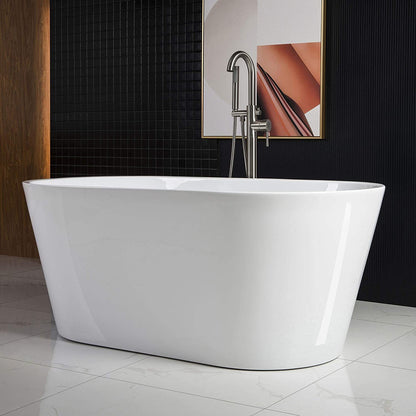 59" 100% Acrylic Freestanding Bathtub Contemporary Soaking Tub with Brushed Nickel Overflow and Drain