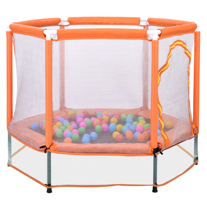 55'' Toddlers Trampoline with Safety Enclosure Net and Balls, Indoor Outdoor Mini Trampoline for Kids