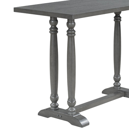 TREXM 5-Piece Dining Table Set, Counter Height Dining Furniture with a Rustic Table and 4 Upholstered Stools for Kitchen, Dining Room (Gray)