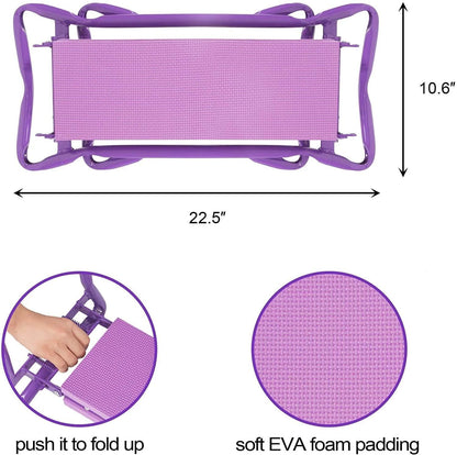 Outdoor 2-in-1 Garden Stool and Kneeler, Garden Kneeler and Seat Folding Kneeling Bench Stool with Tool Pouches Soft EVA Foam for Gardening, Purple