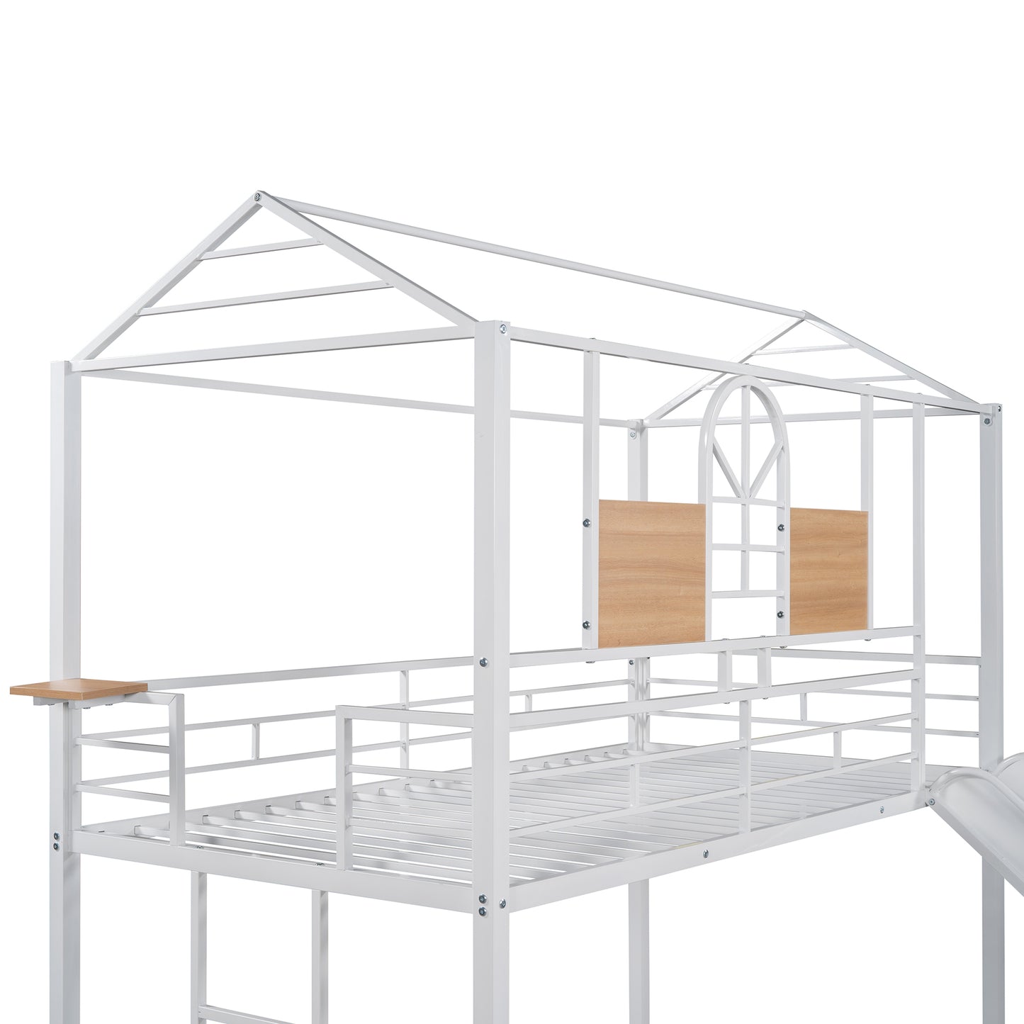 Twin Over Twin Metal Bunk Bed ,Metal Housebed With Slide,Three Colors Available.(White with White  Slide)(OLD SKU :LP000095AAK)