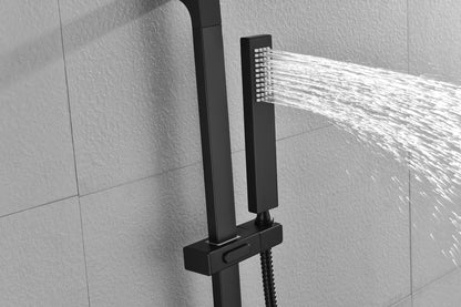 Shower System Square Bathroom Luxury Rain Mixer Shower Combo Set Pressure Balanced Shower System with Shower Head, Hand Shower, Slide Bar, Shower Arm, Hose, and Valve Trim