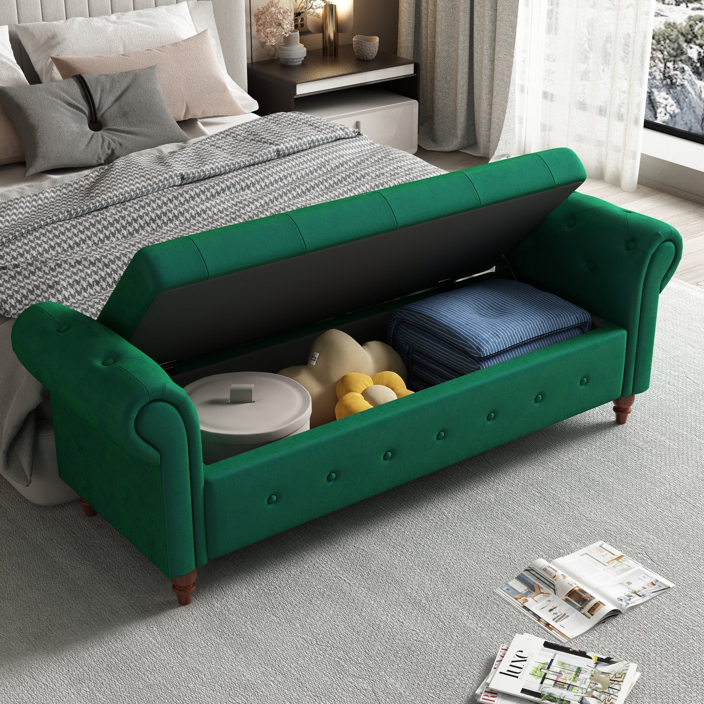 63" Bed Bench Green Velvet