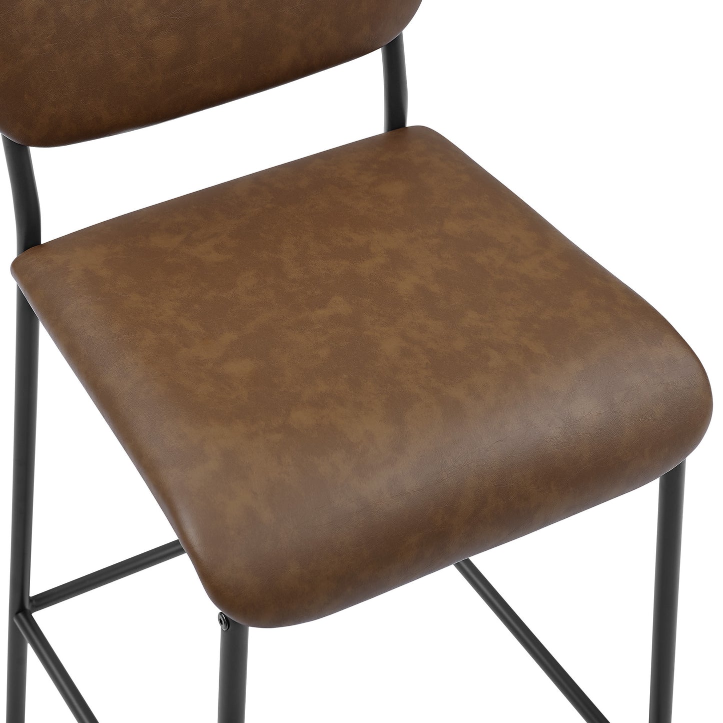 Pu Faux Leather Counter Stools Set of 2, Pub Counter Stool with Back and Footrest, Brown (17.5"x19.25“x34.5”）