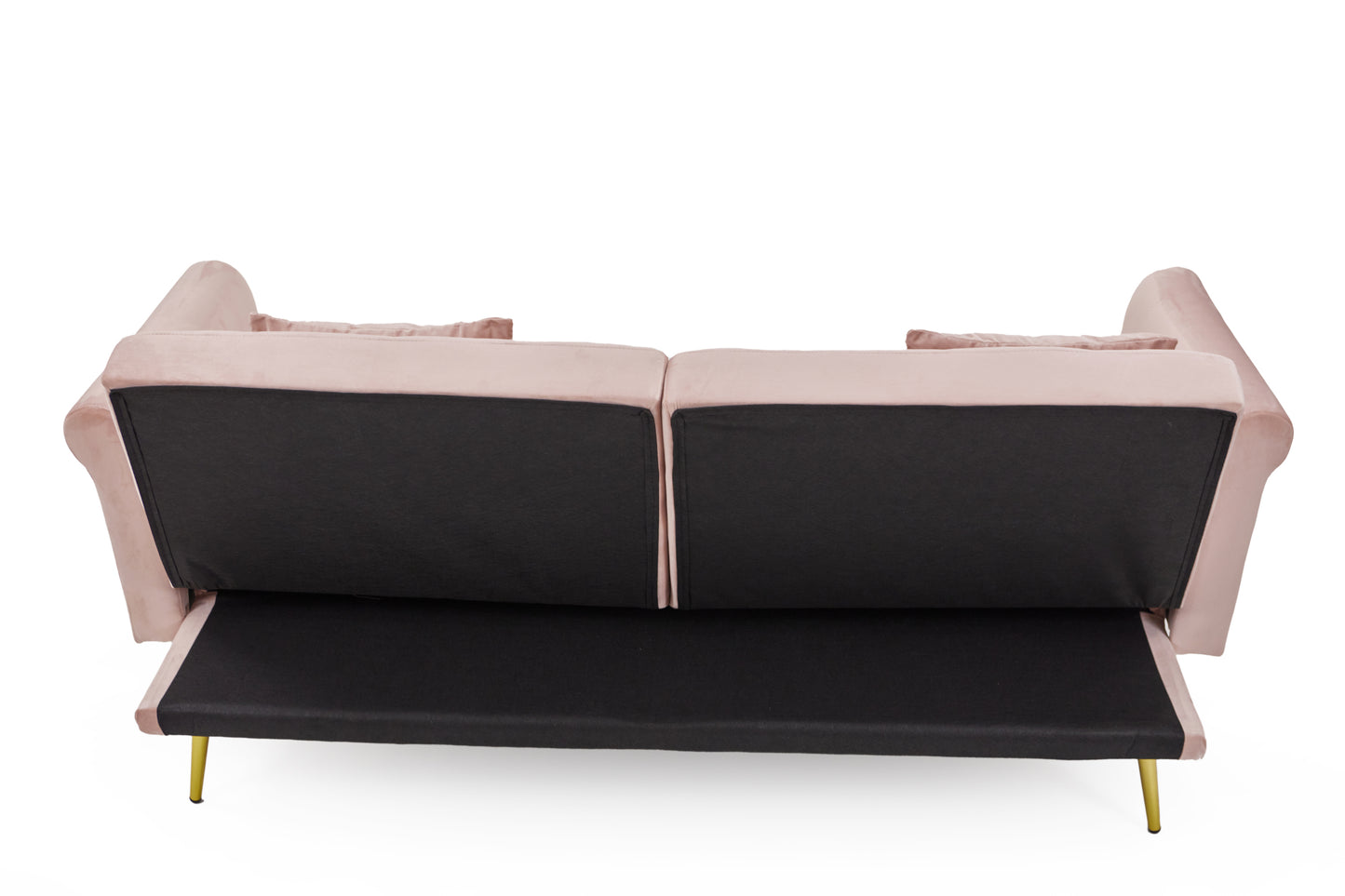 [New+Video]Pink velvet nail head sofa bed with throw pillow and midfoot