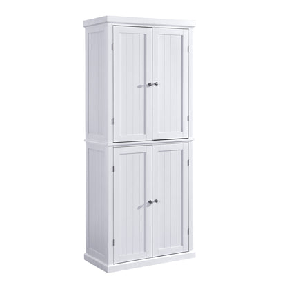 TOPMAX Freestanding Tall Kitchen Pantry, 72.4" Minimalist Kitchen Storage Cabinet Organizer with 4 Doors and Adjustable Shelves, White