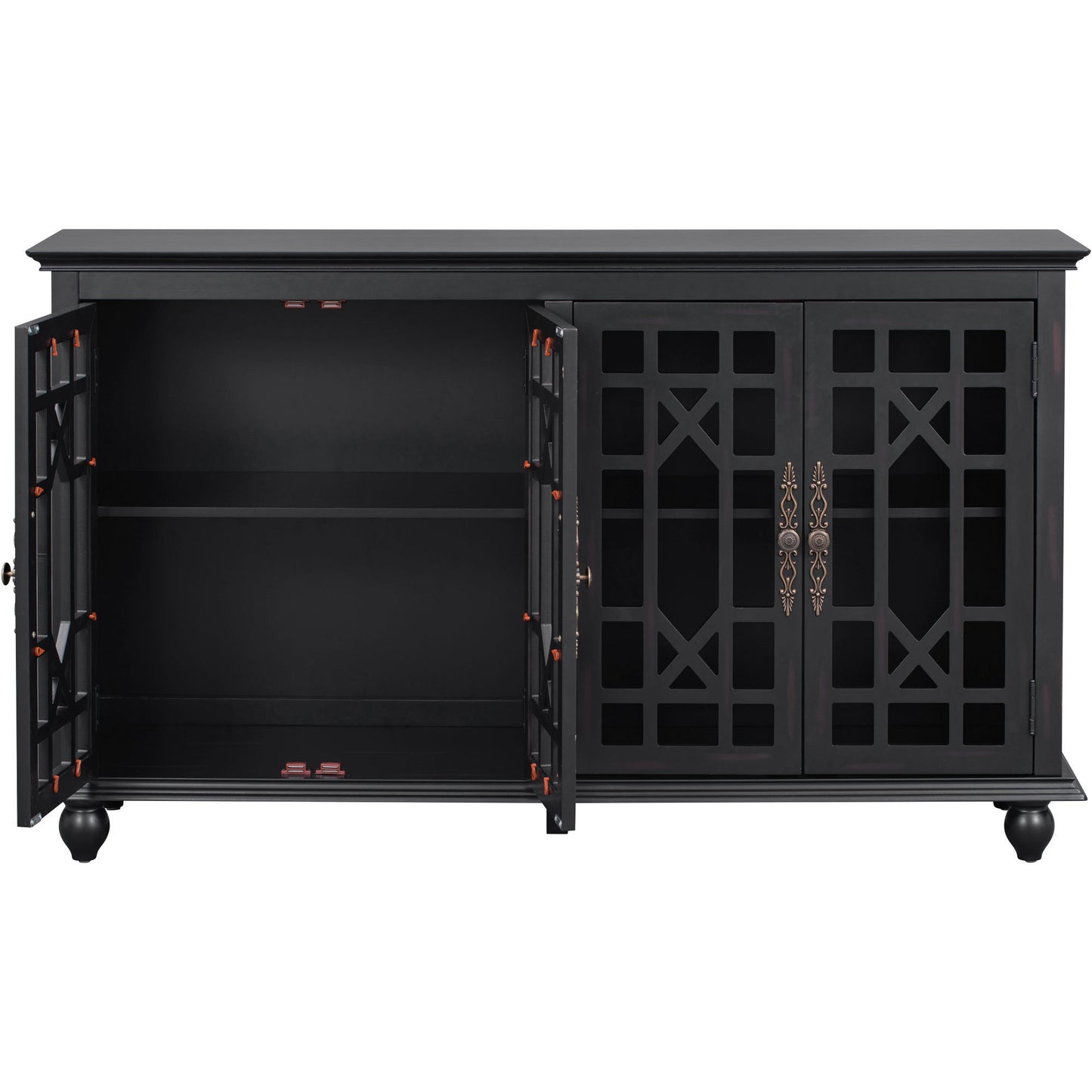 TREXM Sideboard with Adjustable Height Shelves, Metal Handles, and 4 Doors for Living Room, Bedroom, and Hallway (Espresso)