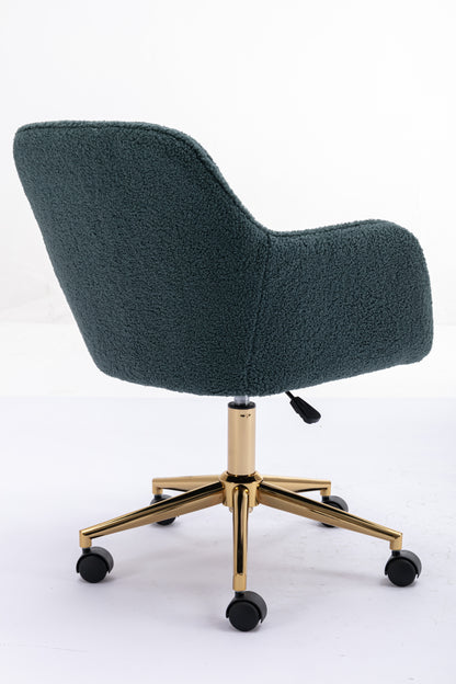 Modern Teddy Fabric Material Adjustable Height 360 Revolving Home Office Chair With Gold Metal Legs And Universal Wheel For Indoor,Green