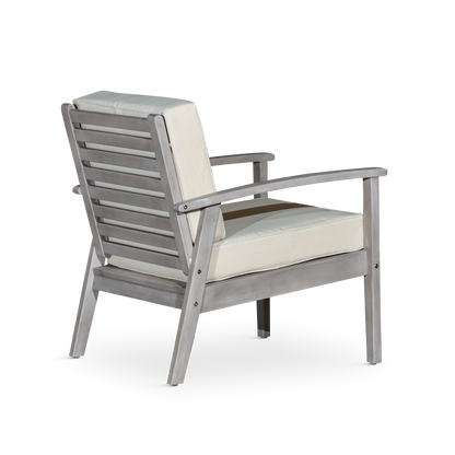 Deep Seat Eucalyptus Chair, Silver Gray Finish, Sand Cushions