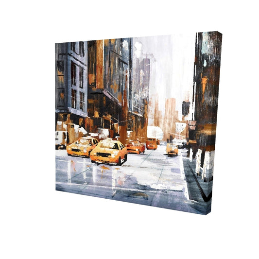 Big city street with yellow taxi - 12x12 Print on canvas