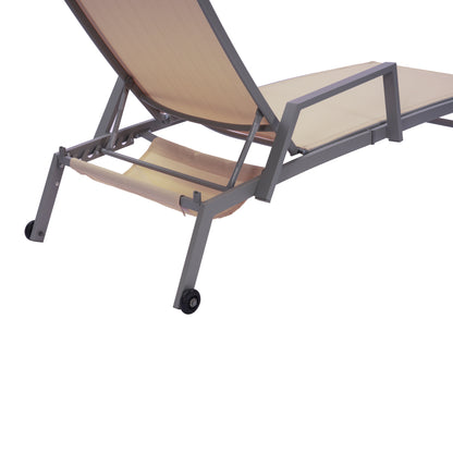 Patio Lounge Chair, Textilene Steel Pool Lounge Chair, Patio Chaise Lounge With Armrests And Wheels For Patio Backyard Porch Garden Poolside