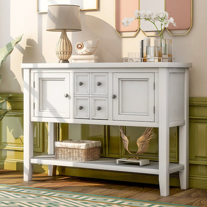 TREXM  Cambridge Series Buffet Sideboard Console Table with Bottom Shelf (White)