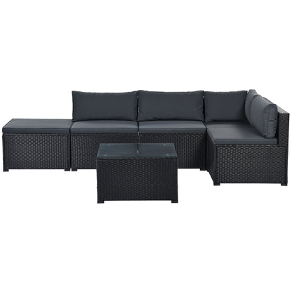 GO 6-Piece Outdoor Furniture Set with PE Rattan Wicker, Patio Garden Sectional Sofa Chair, removable cushions (Black wicker, Grey cushion)