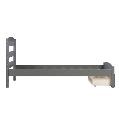 Platform Twin Bed Frame with Storage Drawer and Wood Slat Support No Box Spring Needed, Gray