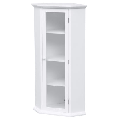 Freestanding Bathroom Cabinet with Glass Door, Corner Storage Cabinet for Bathroom, Living Room and Kitchen, MDF Board with Painted Finish, White