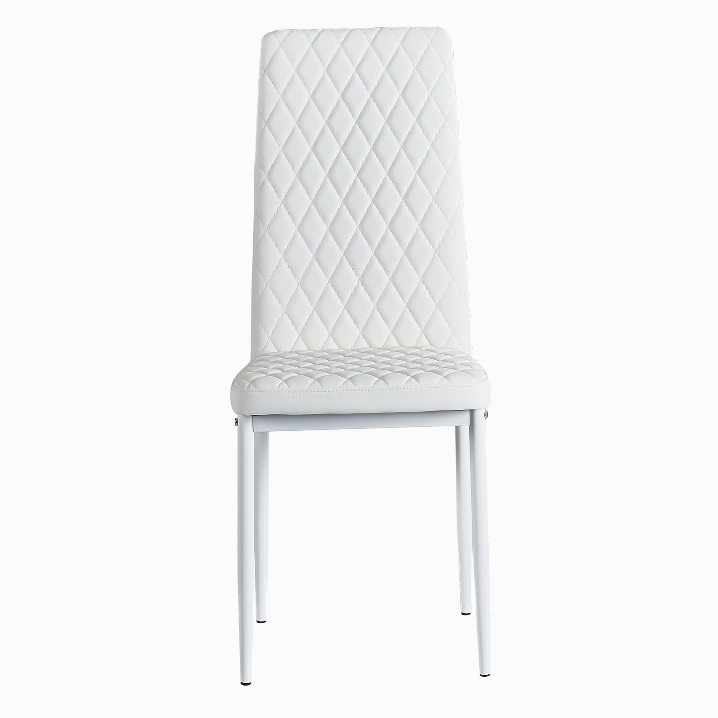 White modern minimalist dining chair fireproof leather sprayed metal pipe diamond grid pattern restaurant home conference chair set of 4