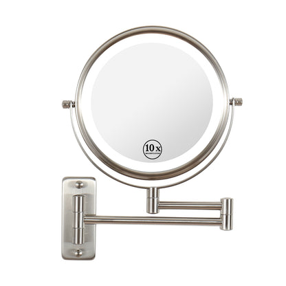 8-inch Wall Mounted Makeup Vanity Mirror, 3 colors Led lights, 1X/10X Magnification Mirror, 360° Swivel with Extension Arm (Brushed Nickel)
