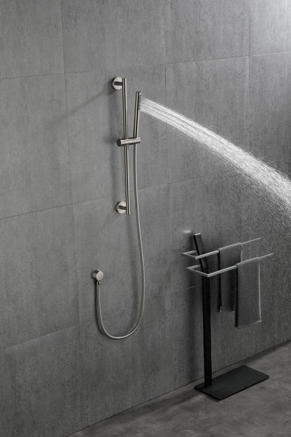 Shower System Square Bathroom Luxury Rain Mixer Shower Combo Set Pressure Balanced Shower System with Shower Head, Hand Shower, Slide Bar, Shower Arm, Hose, and Valve Trim