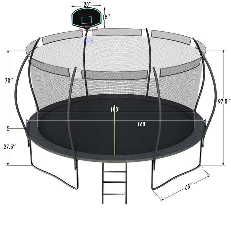 14FT Trampoline for Kids with Safety Enclosure Net, Ladder, Spring Cover Padding, Basketball Hoop